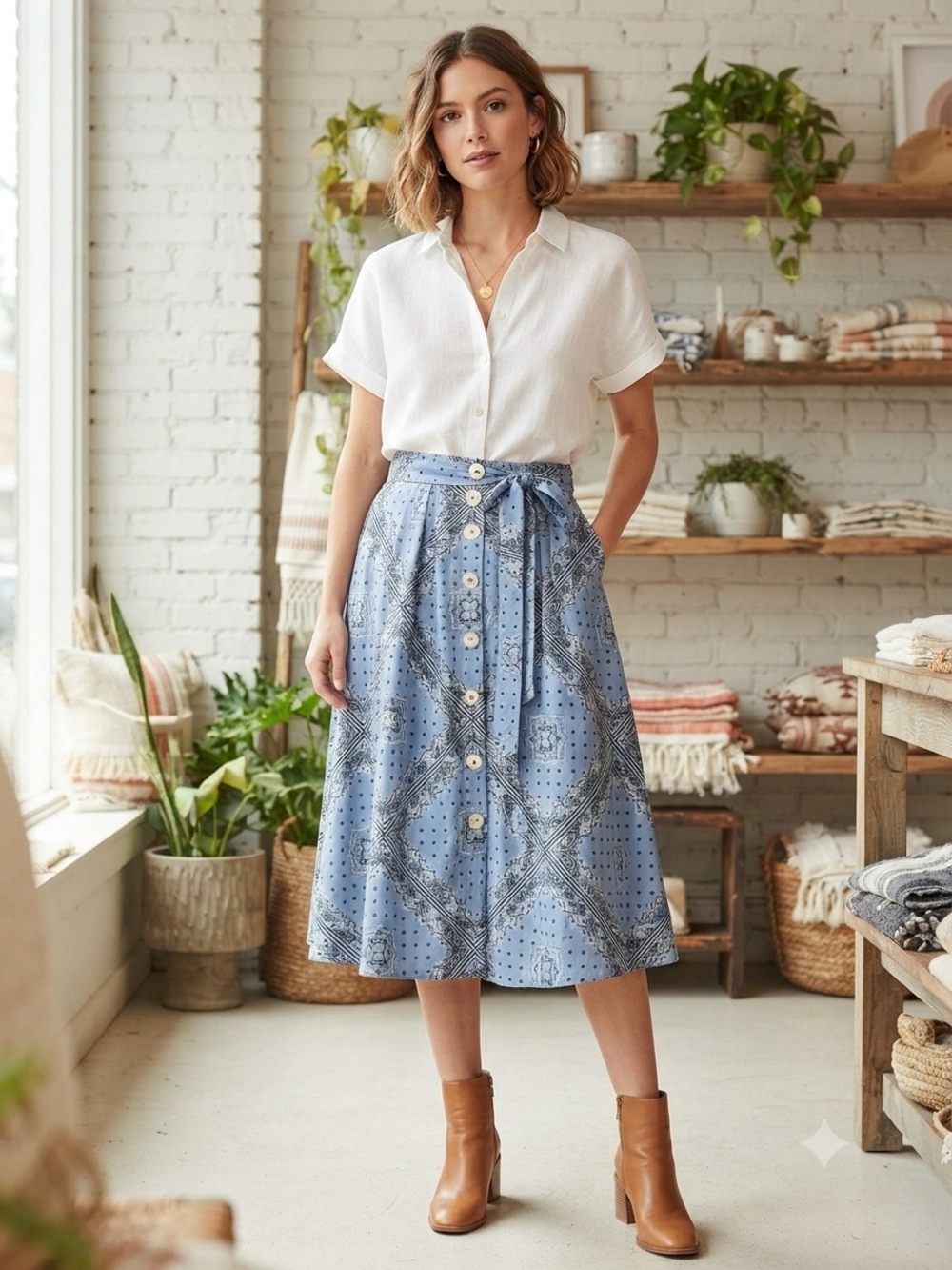 Modcloth Bandana Print Button Front Cotton Skirt Medium NEW